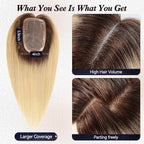 starluck Hair Toppers for Women Real HumanHair,5.5"*4"MONO Large Base,100% Real Human Hair-Toppers for Women with Thinning,46g Hand-moven Topper,Gray Roots,High Volume,Ombre Light Blonde