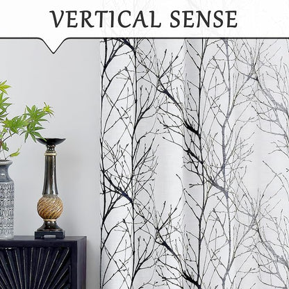 FMFUNCTEX Linen Black White Semi Sheer Print Curtains 96 Inch Long 2 Panels | - Image 7