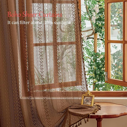 Sutuo Home Boho Lace Curtains 2 Panels Set - Image 2