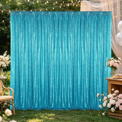 Hahuho Turquoise Sequin Backdrop Curtain, Party Decoration（2 Panels, 4FT x 8FT - Image 7