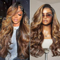 LUVME HAIR 7x6 HD Lace All-Day Comfort Wig 200% Density Hair PartingMax Lace Wigs Highlight Color Loose Body Wave Lace Front Wigs Human Hair Pre Cut Plucked Lace Frontal Glueless 26 Inches Mix Brown