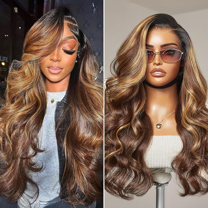 LUVME HAIR 7x6 HD Lace All-Day Comfort Wig 200% Density Hair PartingMax Lace Wigs Highlight Color Loose Body Wave Lace Front Wigs Human Hair Pre Cut Plucked Lace Frontal Glueless 26 Inches Mix Brown