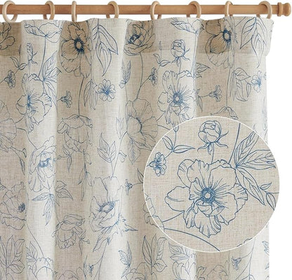 jinchan Floral Linen Curtains for Living Room 63 Inch Length Blue Flower - Image 9