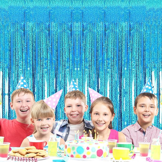 2 Pack 3.2ft x 8.2ft Blue Foil Fringe Curtains Photo Backdrop Party Decorations - Image 6