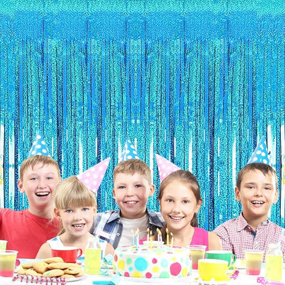 2 Pack 3.2ft x 8.2ft Blue Foil Fringe Curtains Photo Backdrop Party Decorations - Image 6