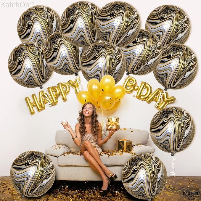 KatchOn, 4D Black and Gold Marble Balloons - Image 3