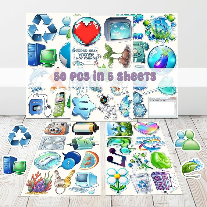 50 Pcs Frutiger Aero Stickers Y2K Aesthetic Vinyl Decal Waterproof Cute - Image 2