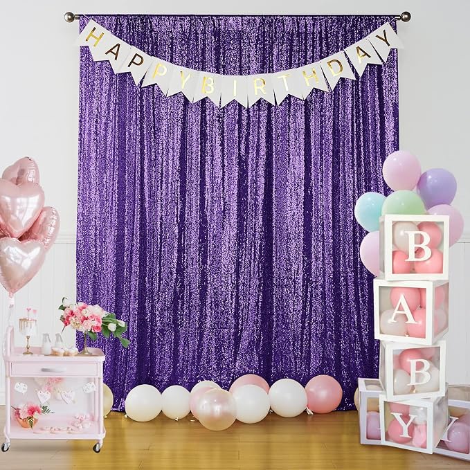 Sugargirl Purple Sequin Backdrop Curtain 4 Panels 2FTx8FT Glitter Purple - Image 7