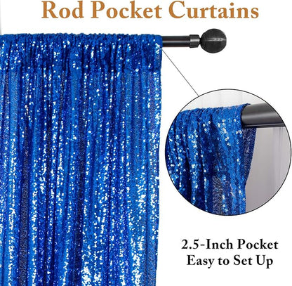 ShinyBeauty Sequin Curtains 4 Panels Royal Blue Sequin Backdrop Shimmer - Image 5