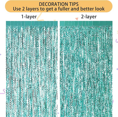 3 Pack Teal Aqua Blue Wave Foil Curtains - Image 5