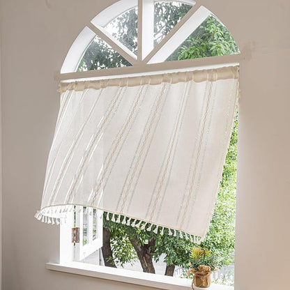 Sutuo Home Ivory Boho Curtain 52W x 36L inch White Striped Light Filtering - Image 2