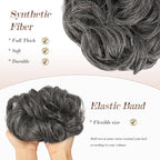 FESHFEN Messy Bun Hair Piece - Large Elastic Wavy Curly Hair Bun Scrunchies Ponytail Extensions Synthetic Chignon Hairpieces for Women, Dark Salt and Pepper 1.94oz