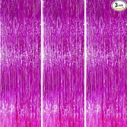 PartyWoo Hot Pink Foil Fringe Curtain Red Rose Tinsel Streamers 3pcs 8.2FT | by PartyWoo