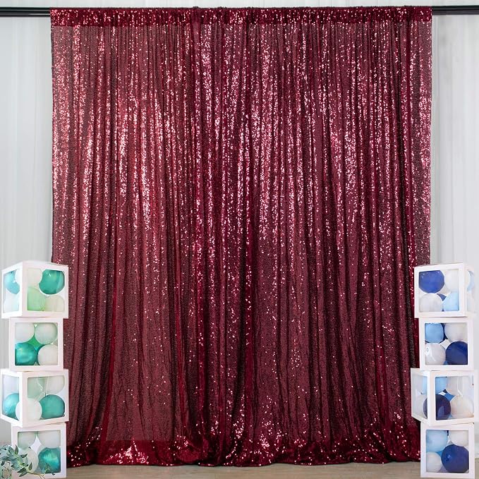 ShinyBeauty Glitter Burgundy Backdrop Curtain 4Ftx7Ft Sequin Curtains - Image 2
