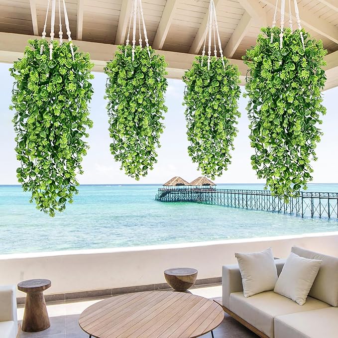4Pcs Fake Hanging Plants 3ft Fake Plants Vines Greenery | UV Resistant Fake - Image 5