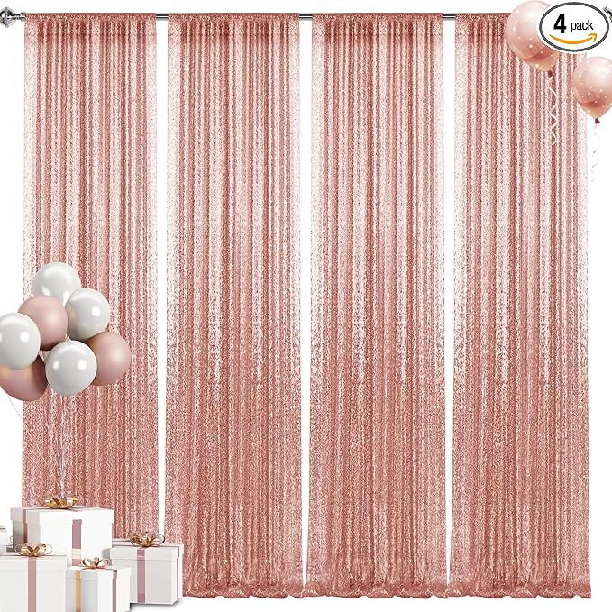 2×8FT-4PCS Rose Gold Sequin Backdrop Curtains Panels, Photography Backdrop by Pufogu