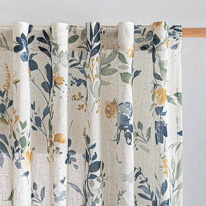 MYSKY HOME Floral Linen Curtains 84 Inch Long Set of 2 by MYSKYHOME