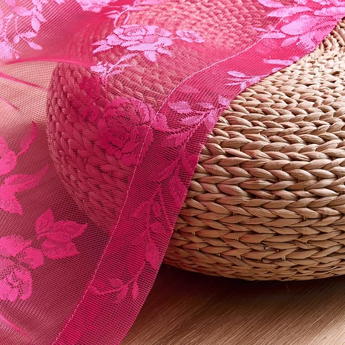 Raspberry Lace Curtains 63 Inch Length 2 Panels Set Country Floral Sheer - Image 6