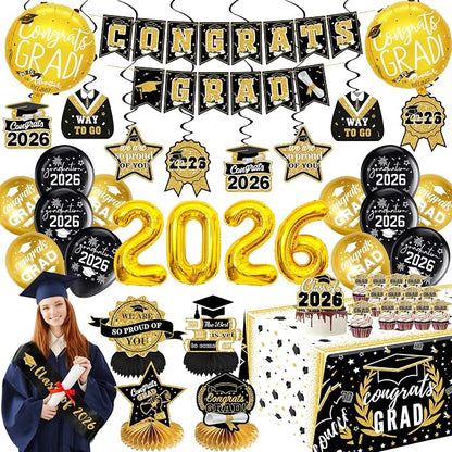 Black and Gold Graduation Decorations 2026 Class of 2026 Decorations by Jenlion