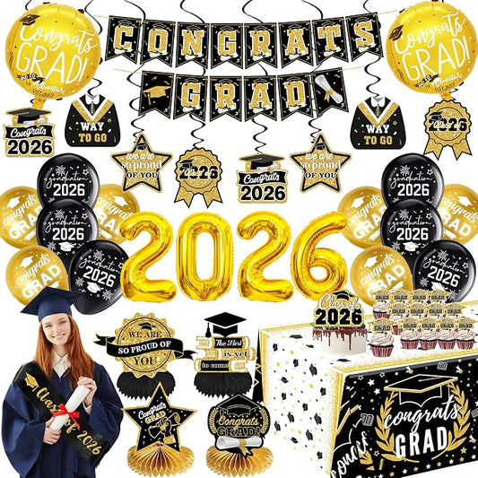 Black and Gold Graduation Decorations 2026 Class of 2026 Decorations by Jenlion