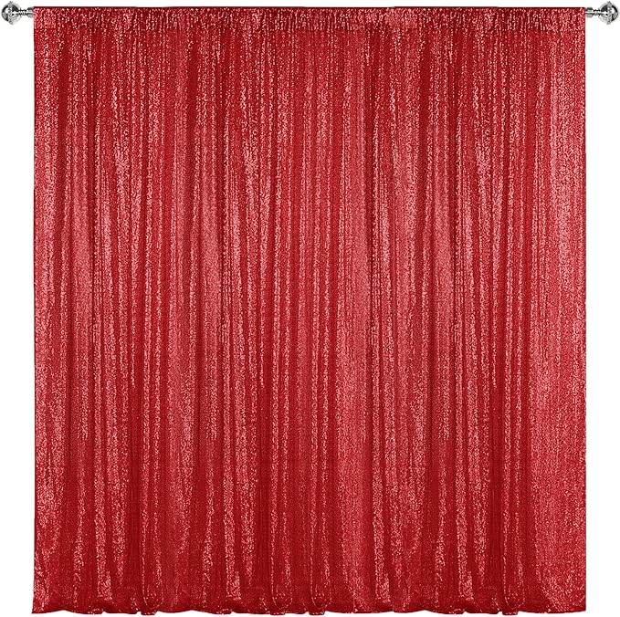 Sugargirl Red Sequin Backdrop Curtain 10FTx10FT Glitter Red Background Drapes by Sugargirl