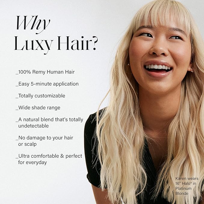 Luxy 100% Remy Human Hair – Halo Clip-In Hair Extensions –Natural Looking Volume & Length - One-Piece - Easy 5-Min Application 140 grams 16" Blonde Balayage Halo