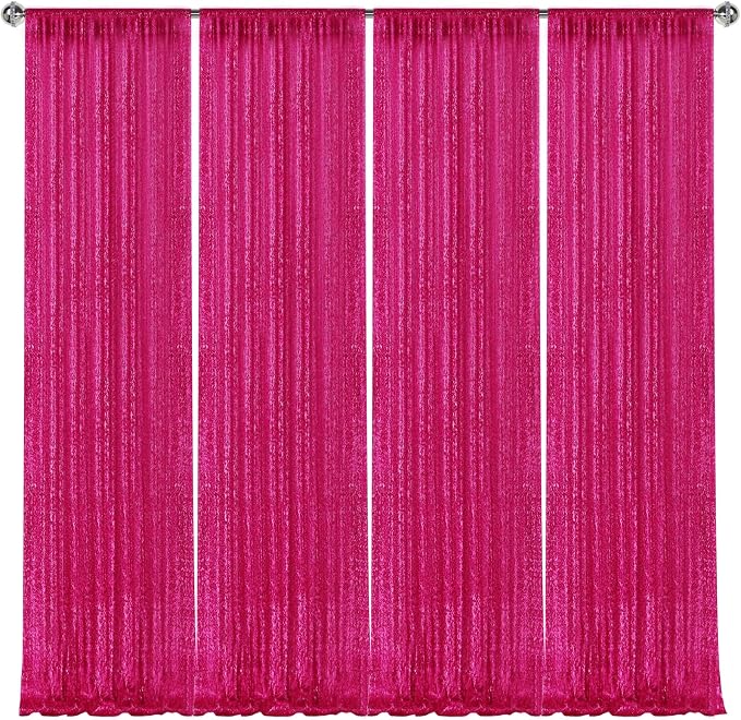 2×8FT-4PCS Fuchsia Sequin Backdrop Curtains Panels, Photography Backdrop - Image 9