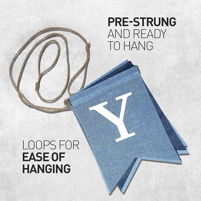 Pre-Strung Blue Happy Birthday Banner, No DIY Burlap Banner, Colorful Party - Image 4