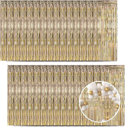 30 Pack Champagne Gold Foil Fringe Curtain Backdrop, 3.3x8.2 Feet Metallic by LITLANDSTAR