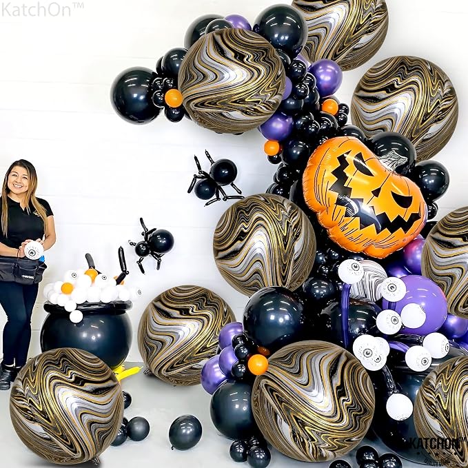 KatchOn, 4D Black and Gold Marble Balloons - Image 2