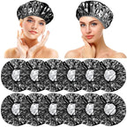 12 Pieces Deep Conditioning Caps Aluminum Foil Reusable Hair Processing Hair Coloring Shower Caps for Home Salon Use(12 Inch,Black)