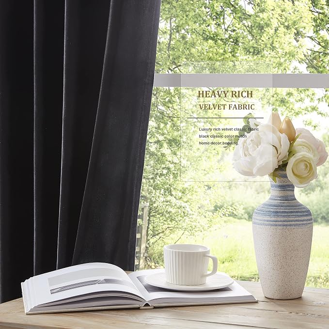 Velvet Black Grommet Blackout Curtains 84 inch Length - Image 4
