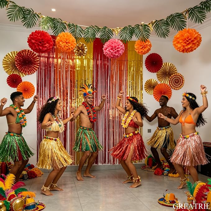 Red Orange Gold Foil Fringe Backdrop Curtain - Image 3