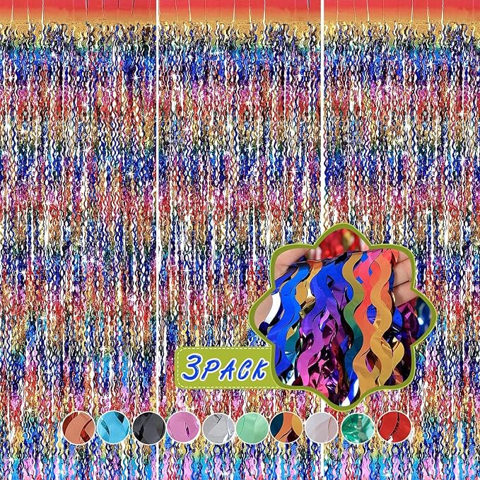 3 Pack Colorful Foil Fringe Curtain Backdrop - Image 2