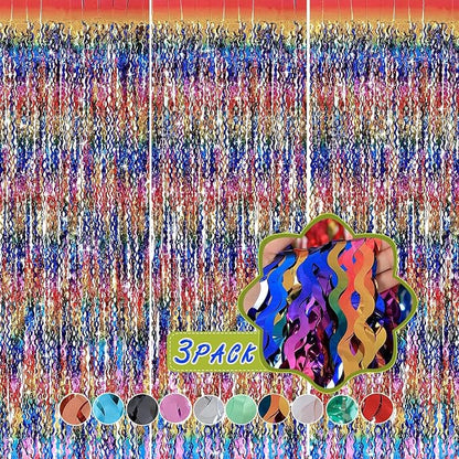 3 Pack Colorful Foil Fringe Curtain Backdrop - Image 2