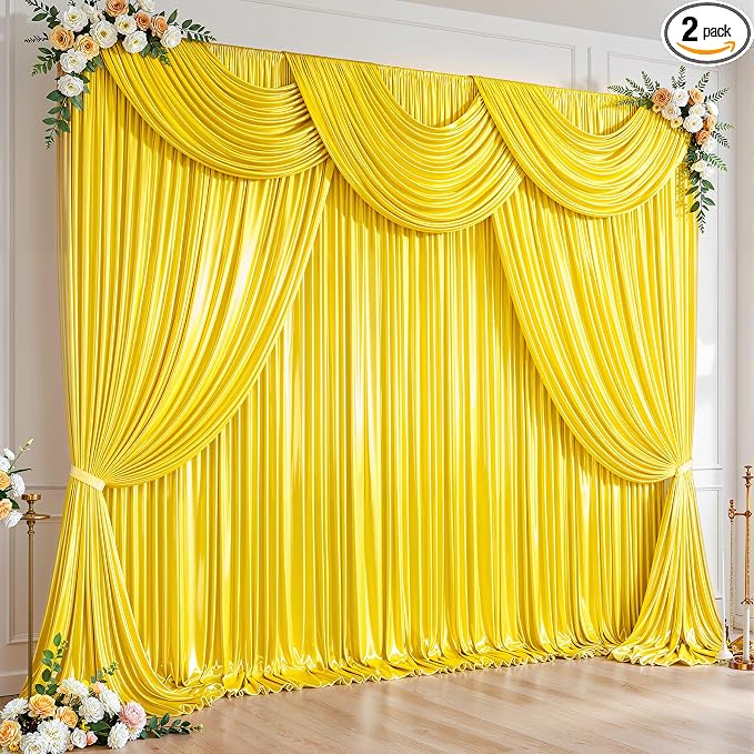 20x10ft Yellow Gold Glitter Backdrop Curtain by Partisky