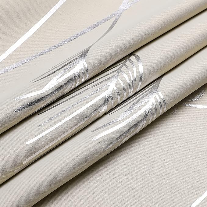 Cream Beige Curtain for Sliding Door 100W x 84L Inch Long Silver Palm Curtains - Image 8