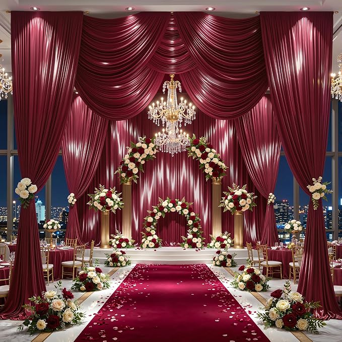 40x10ft Burgundy Glitter Backdrop Curtain - Image 3
