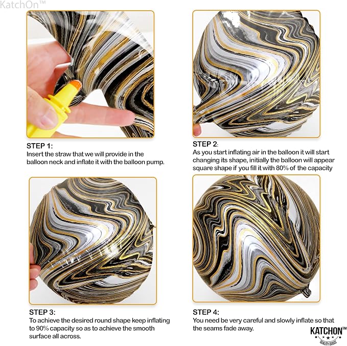 KatchOn, 4D Black and Gold Marble Balloons - Image 5