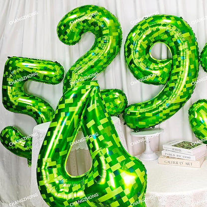 40 inch giant Green pixel miner game number 7 balloon | Large mining theme foil - Image 4