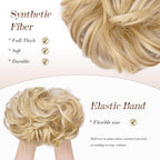 FESHFEN Messy Bun Hair Piece - Elastic Wavy Curly Hair Bun Scrunchies Extensions Synthetic Chignon Hairpieces for Women, Champagne Blonde & White Blonde 1.5 oz