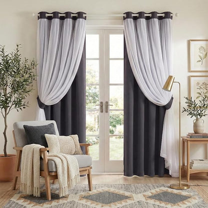 PONY DANCE Gray Blackout Curtains, 52 Wide x 95 Long by PONYDANCE