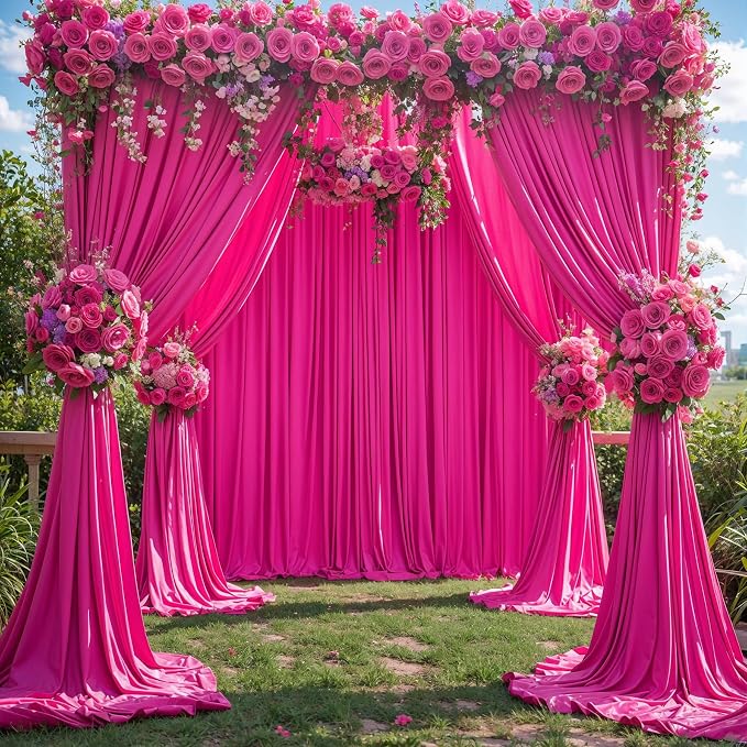 4 Panels Hot Pink Backdrop Curtains - Image 8