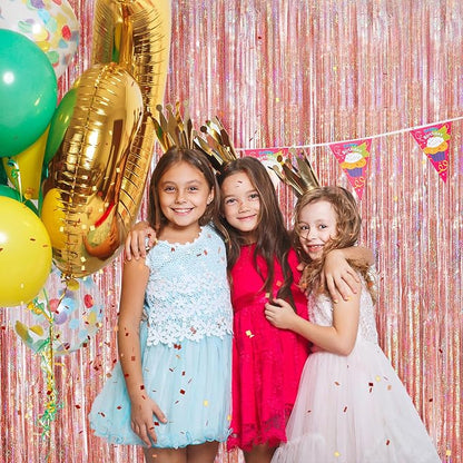Rose Gold Metallic Tinsel Foil Fringe Curtains, 2 Pack 3.3x8.3 Feet Party - Image 6