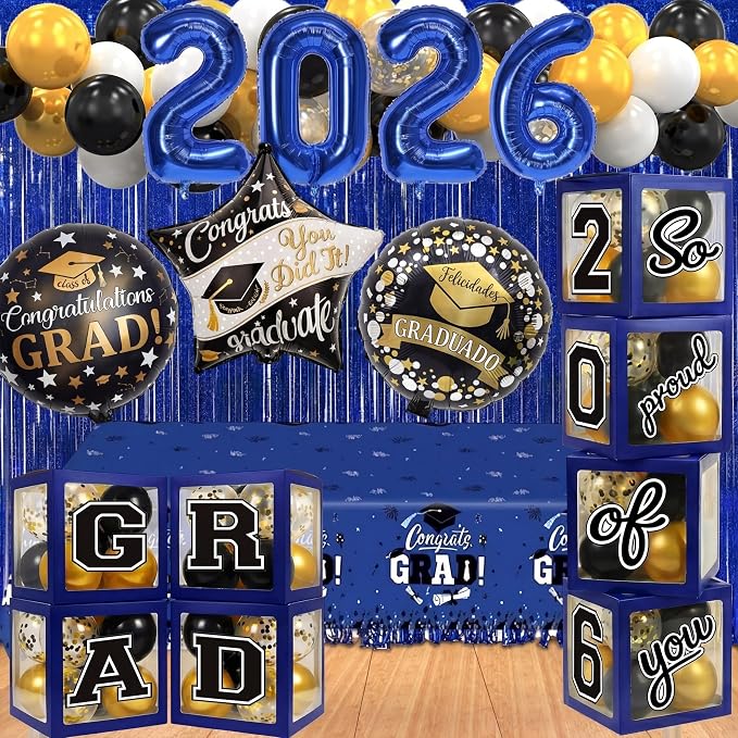 Black and Blue Graduation Decorations Class of 2026 by UJoyant