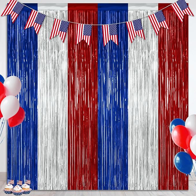 ZATAYE 2 Pack Blue Silver Red Foil Curtain Streamer Decorations | Blue Silver by ZATAYE