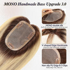 starluck Hair Toppers for Women Real HumanHair,5.5"*4"MONO Large Base, Real Human Hair-Toppers for Women with Thinning,46g Hand-moven Topper,Gray Roots,High Volume,Ombre Blonde with Brown Highlight