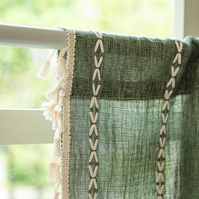 Sutuo Home Olive Green Boho Short Curtains Valance - Image 3