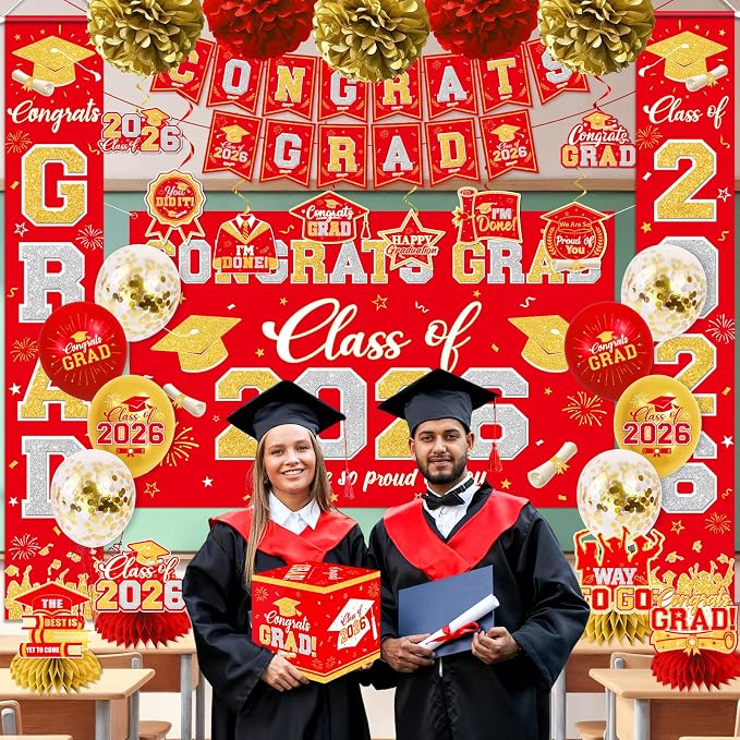 Graduation Decorations Class of 2026 Red and Gold Graduation Decorations - Image 2
