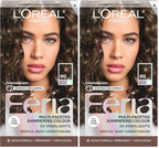 L'Oreal Paris Feria Multi-Faceted Shimmering Permanent Hair Color, 60 Crystal Brown (Light Brown), Pack of 2 Hair Dye Kit